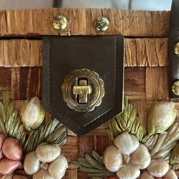 🎉HP🎉 Vintage Retro Madmen 3D floral raffia Wicker 60s basket purse handbag - Picture 7 of 14